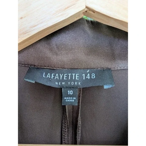 lafayette 148 chocolate brown blouse 100% silk satin 10 quiet luxury glam - Picture 3 of 8